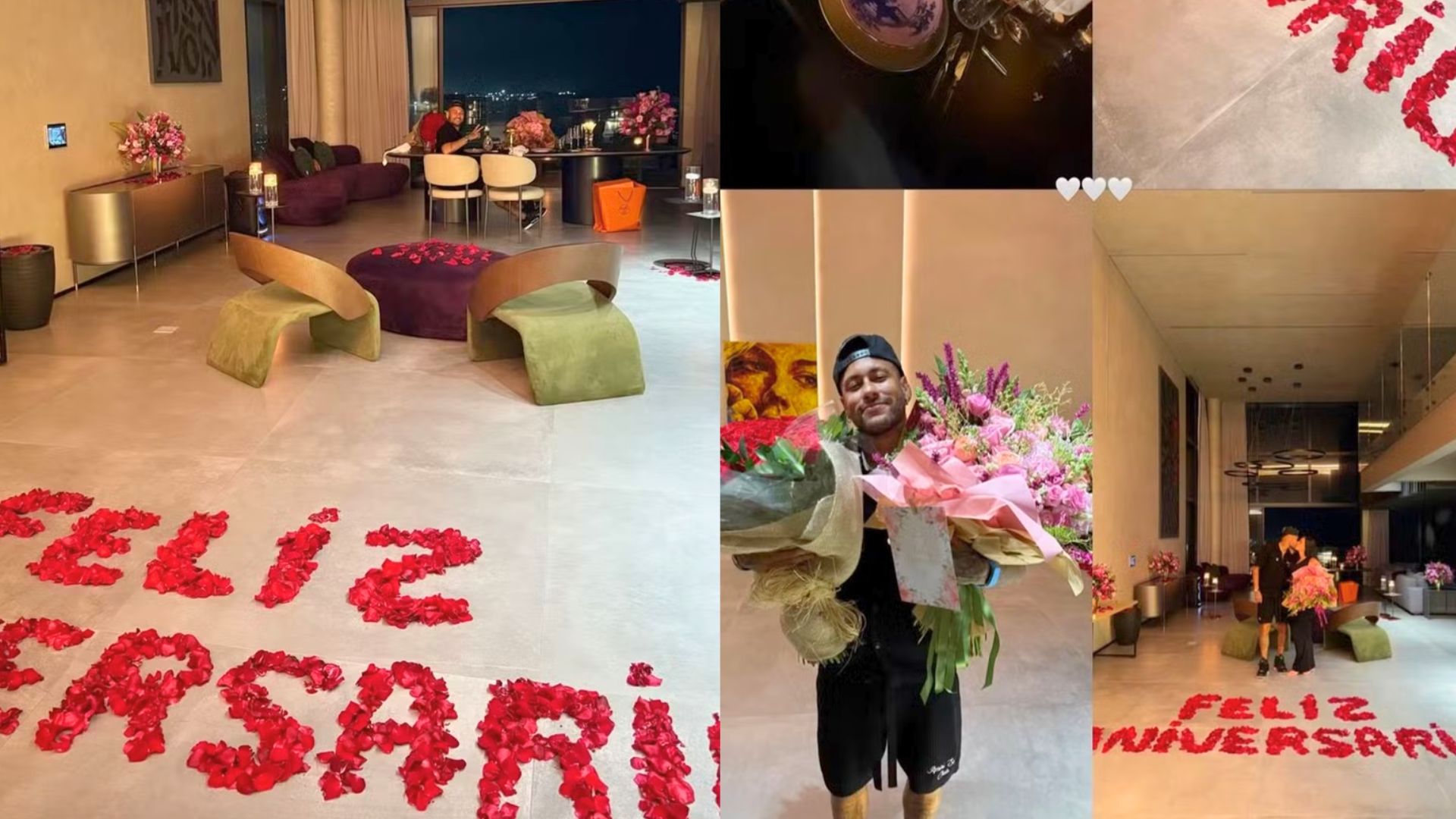 Neymar faz surpresa de aniversário para Bruna Biancardi com buquê de flores