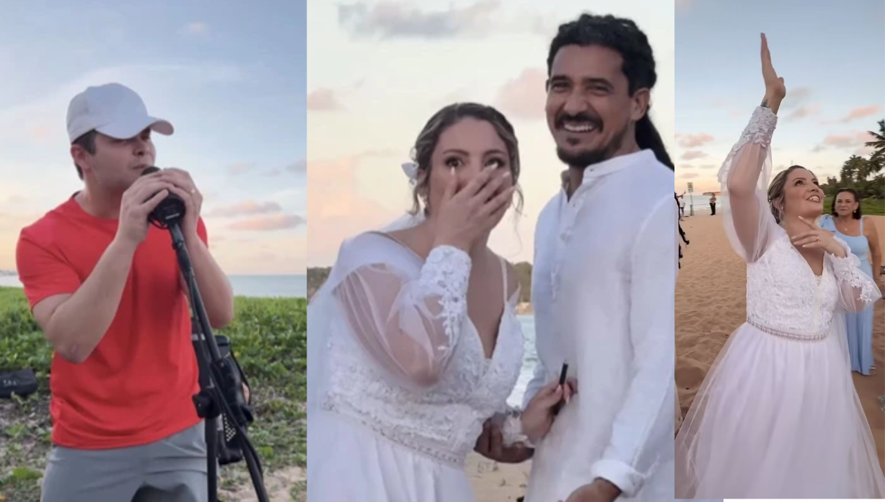 Matheus, da dupla com Kauan, faz surpresa e canta para noivos em casamento em João Pessoa