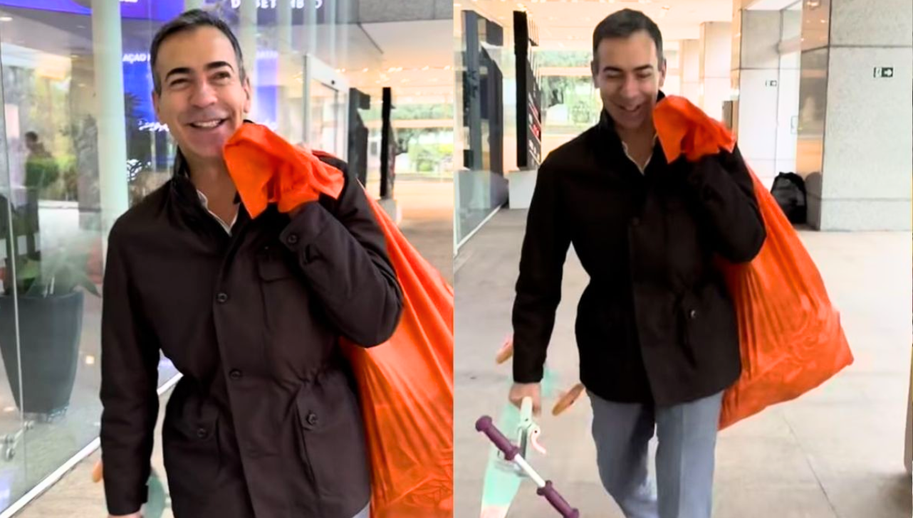 César Tralli doa saco de brinquedos aos colegas de trabalho e surpreende